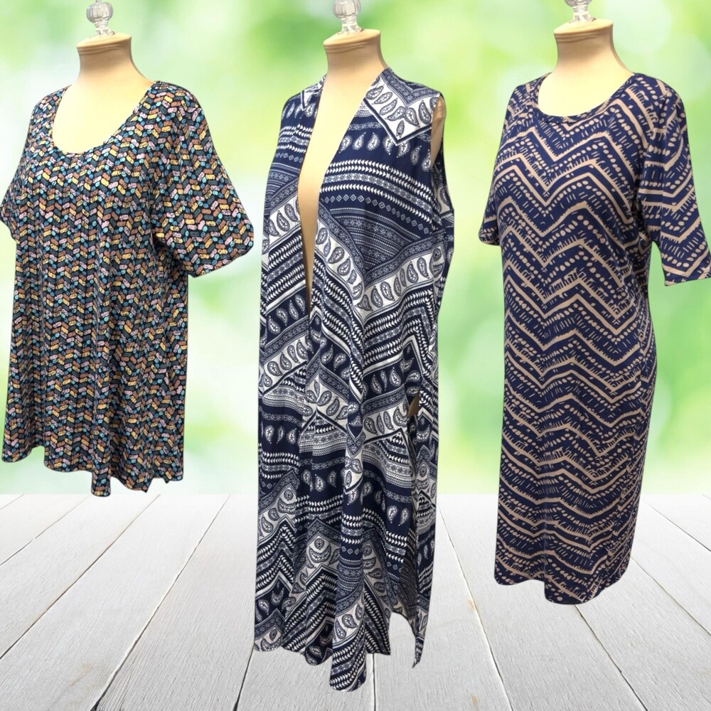 LULAROE 3Pc Lot Julia Dress Perfect T Tunic Joy Duster Boho Print Size L